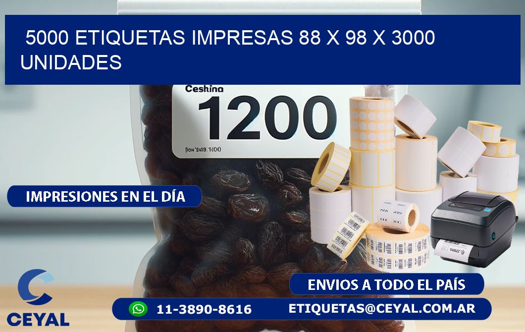 5000 ETIQUETAS IMPRESAS 88 x 98 X 3000 UNIDADES