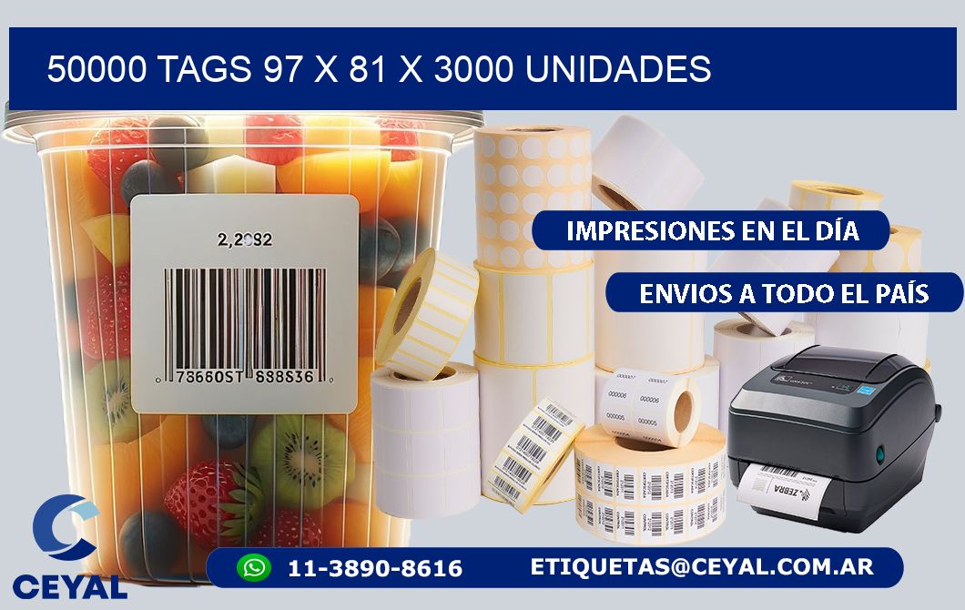 50000 TAGS 97 x 81 X 3000 UNIDADES