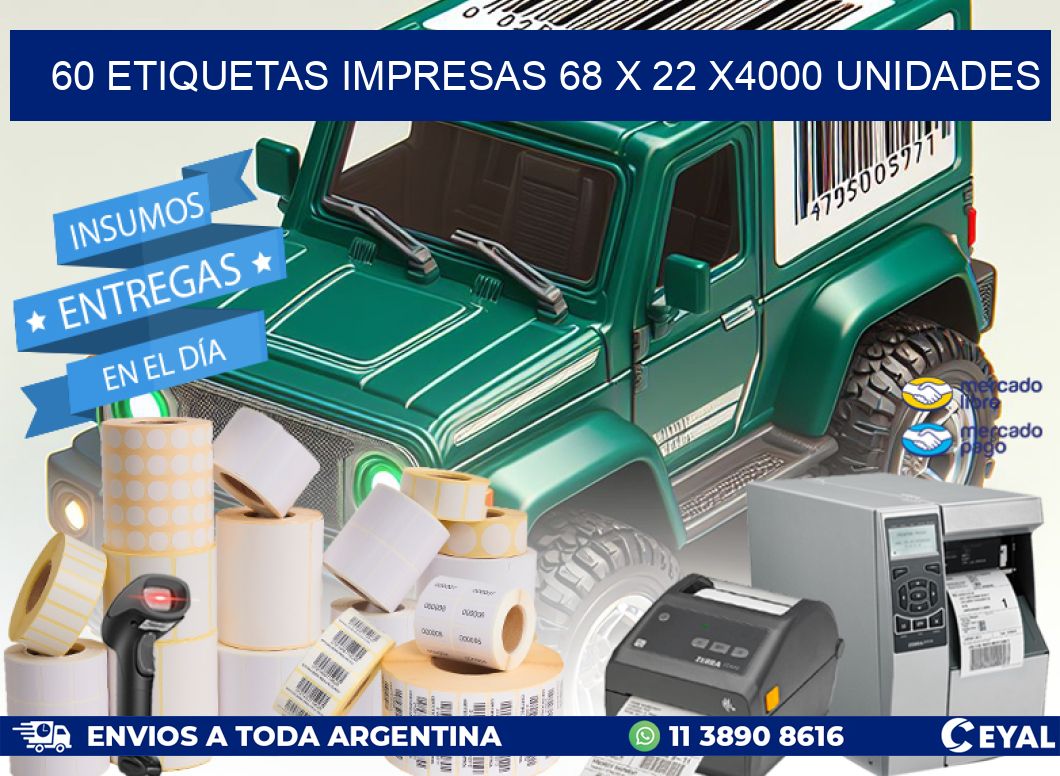 60 ETIQUETAS IMPRESAS 68 x 22 X4000 UNIDADES