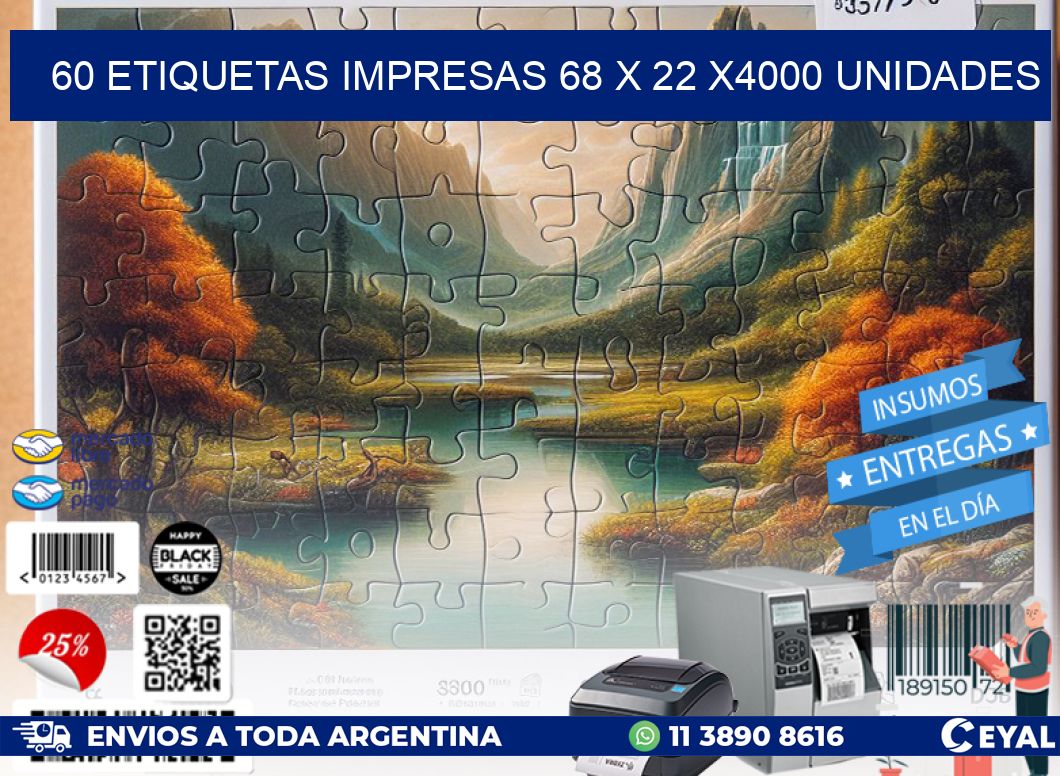 60 ETIQUETAS IMPRESAS 68 x 22 X4000 UNIDADES