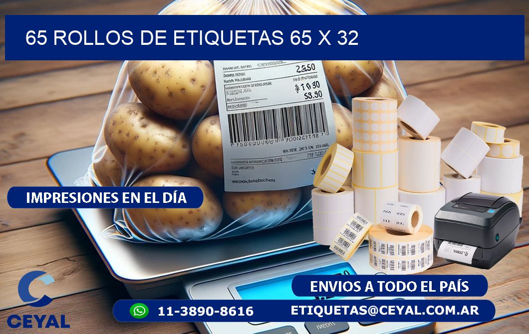 65 ROLLOS DE ETIQUETAS 65 x 32