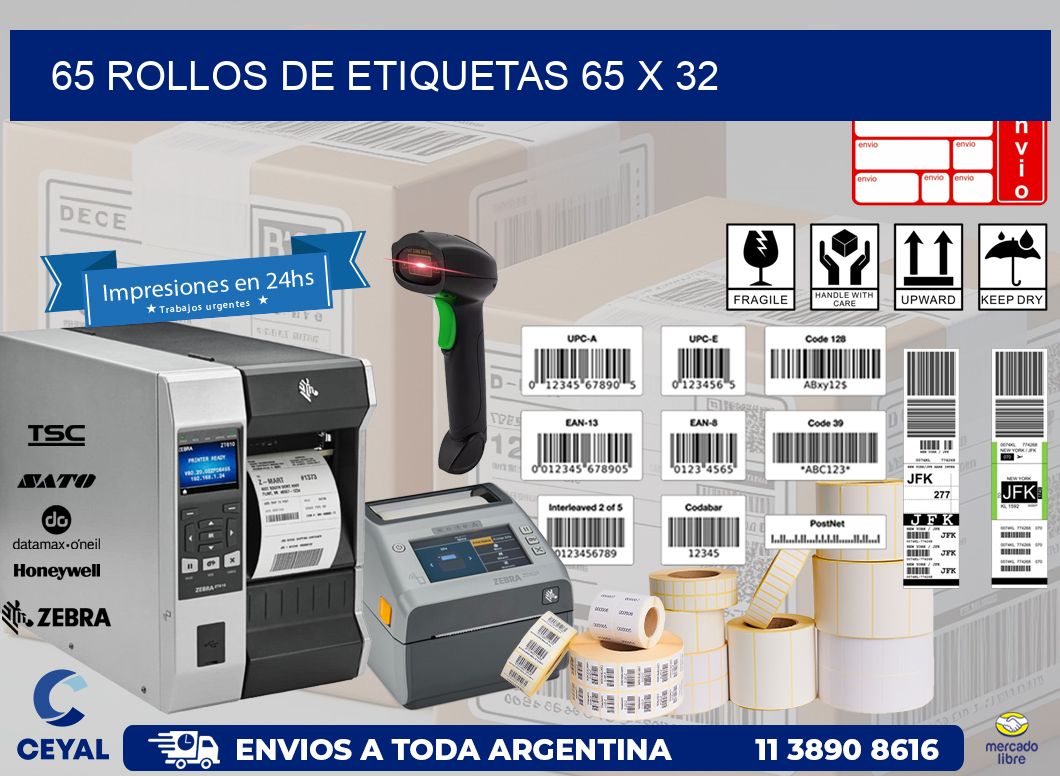 65 ROLLOS DE ETIQUETAS 65 x 32