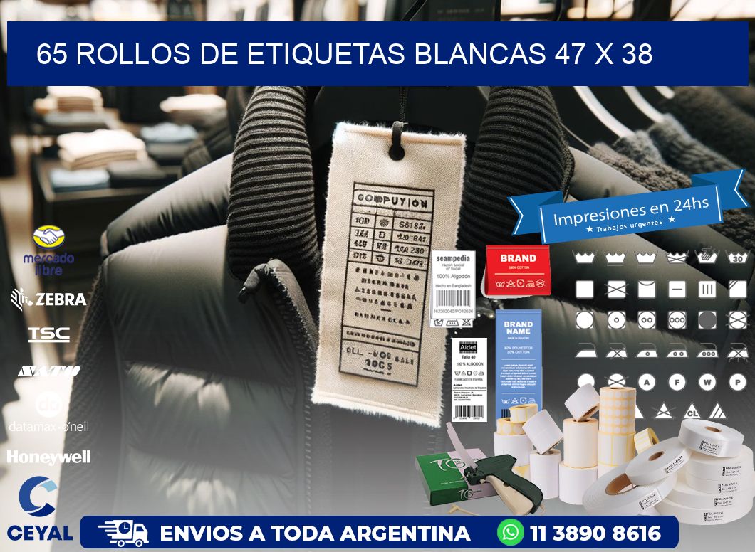 65 ROLLOS DE ETIQUETAS BLANCAS 47 x 38