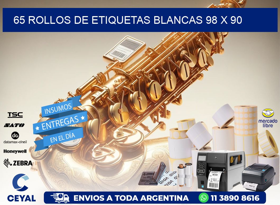 65 ROLLOS DE ETIQUETAS BLANCAS 98 x 90