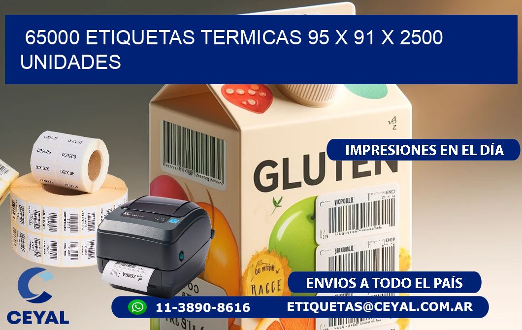 65000 ETIQUETAS TERMICAS 95 x 91 X 2500 UNIDADES