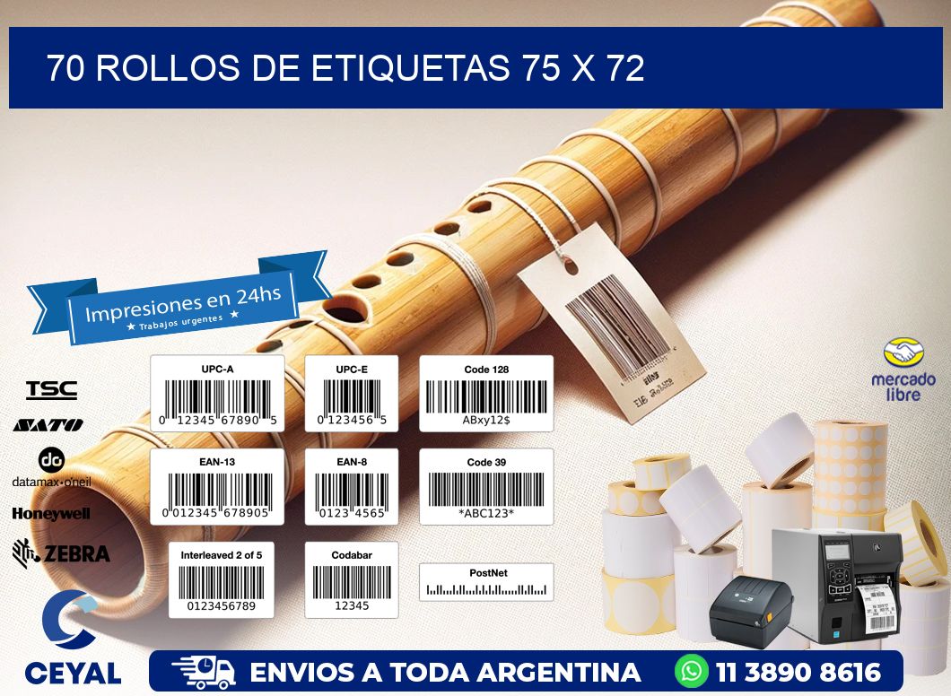 70 ROLLOS DE ETIQUETAS 75 x 72