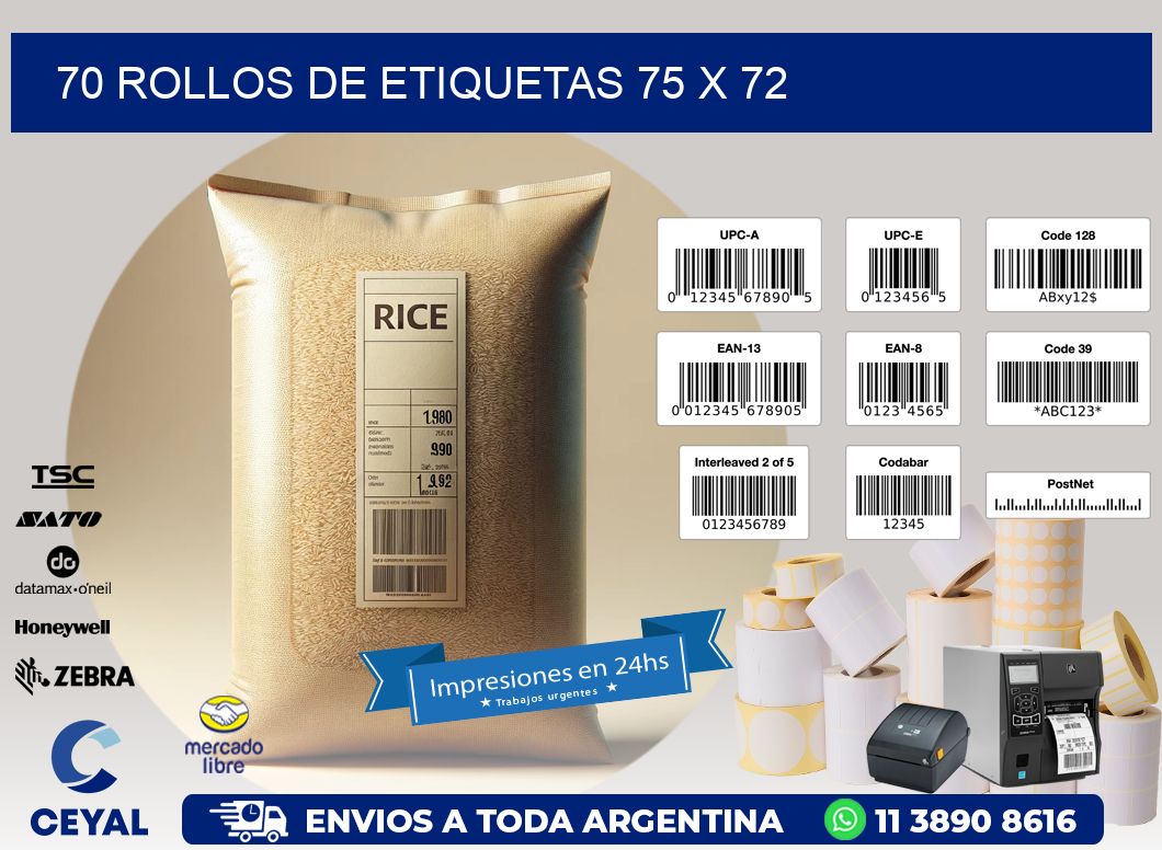 70 ROLLOS DE ETIQUETAS 75 x 72