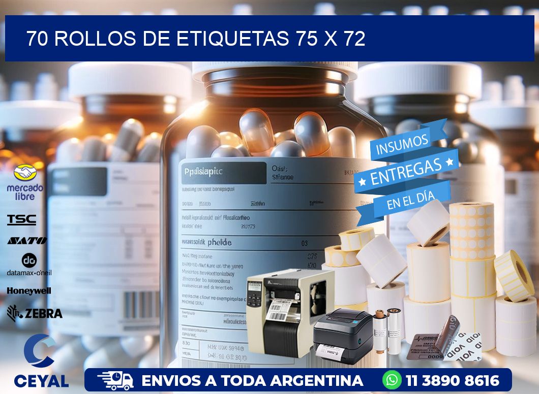 70 ROLLOS DE ETIQUETAS 75 x 72