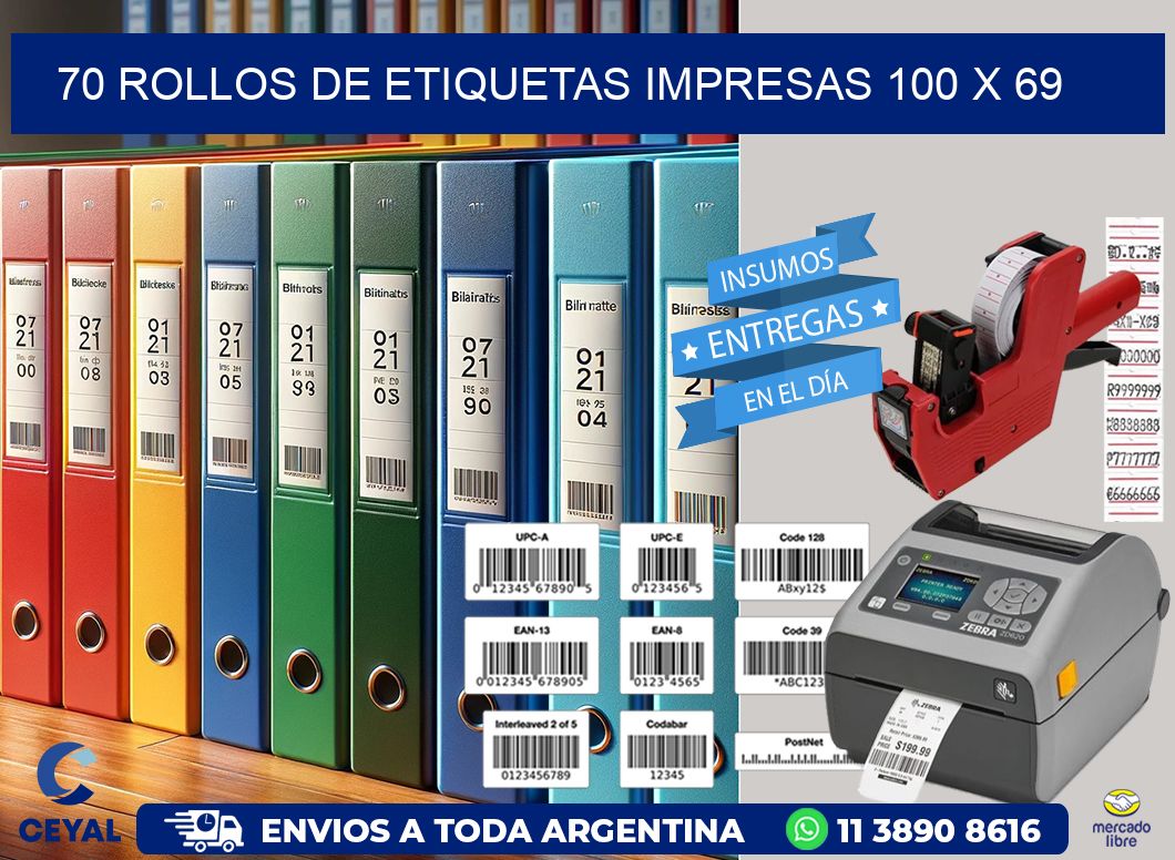 70 ROLLOS DE ETIQUETAS IMPRESAS 100 x 69