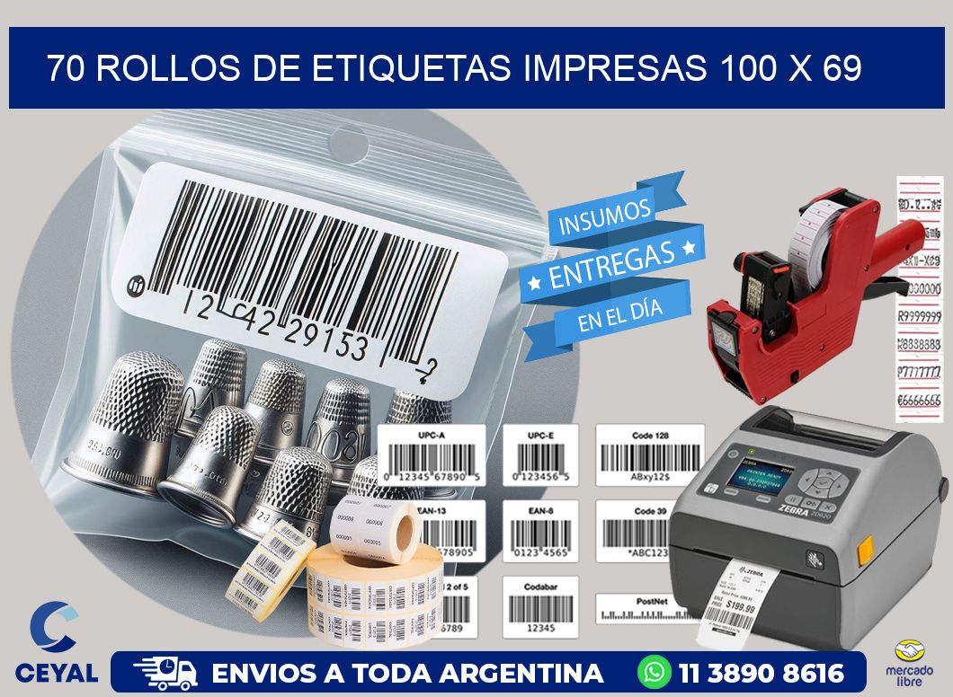 70 ROLLOS DE ETIQUETAS IMPRESAS 100 x 69