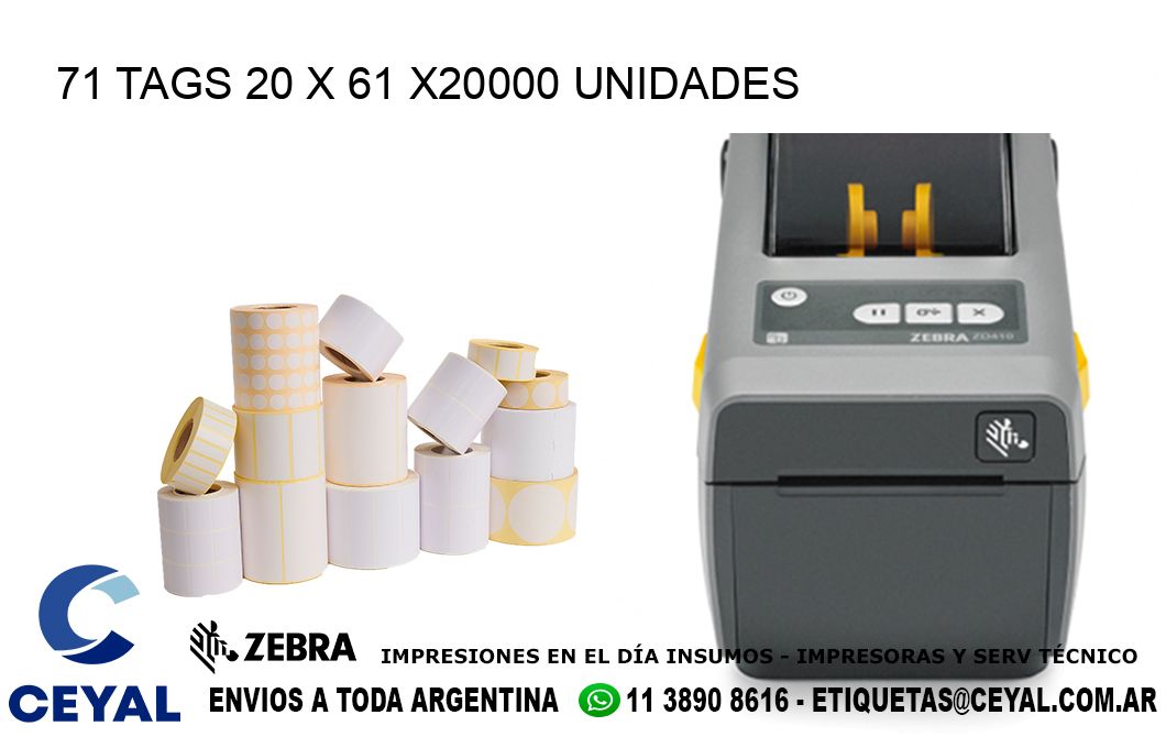 71 TAGS 20 x 61 X20000 UNIDADES