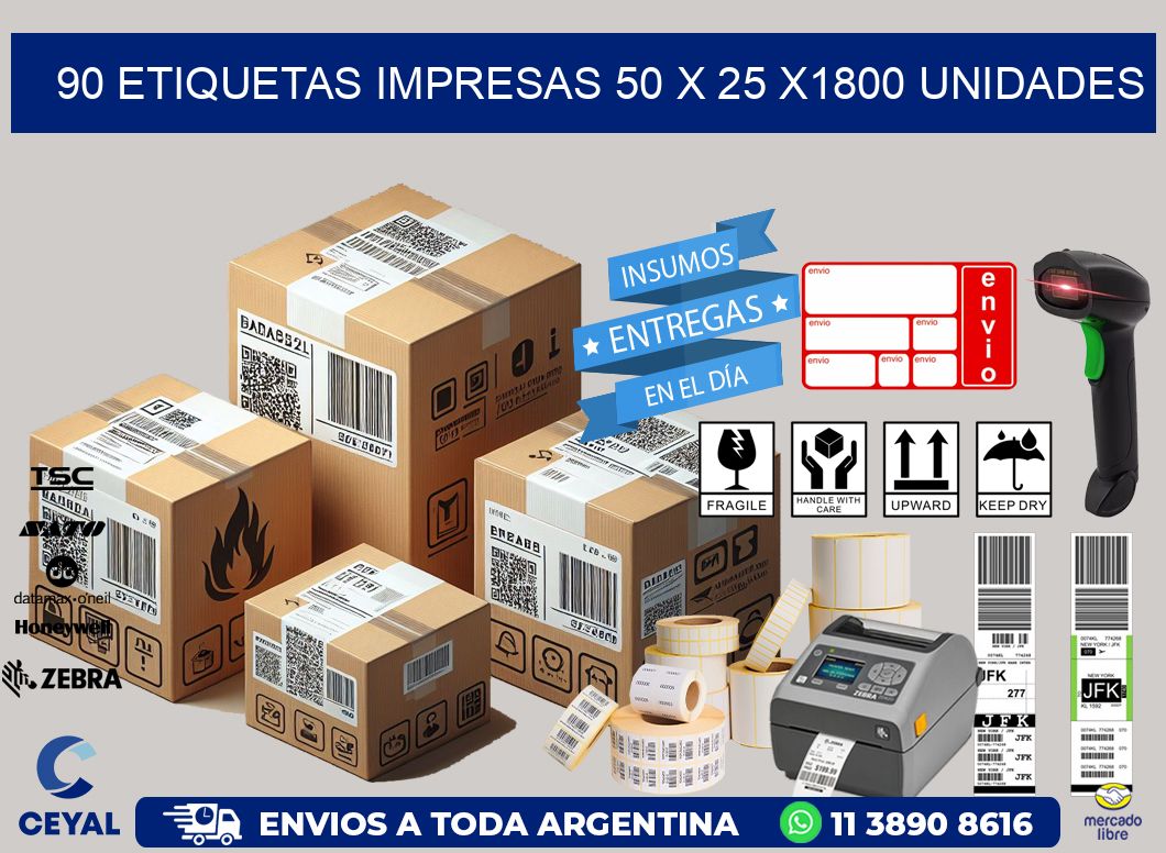 90 ETIQUETAS IMPRESAS 50 x 25 X1800 UNIDADES