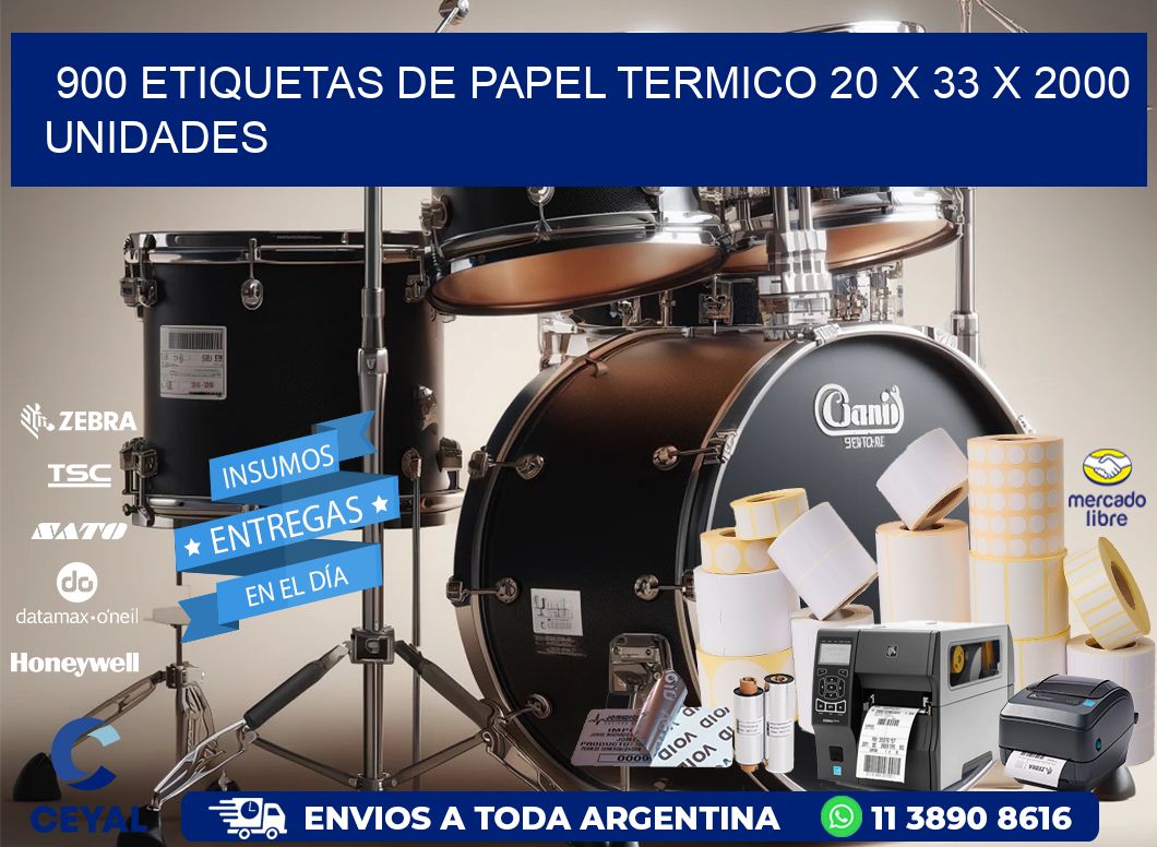 900 ETIQUETAS DE PAPEL TERMICO 20 x 33 X 2000 UNIDADES