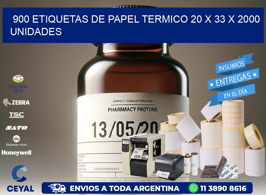 900 ETIQUETAS DE PAPEL TERMICO 20 x 33 X 2000 UNIDADES