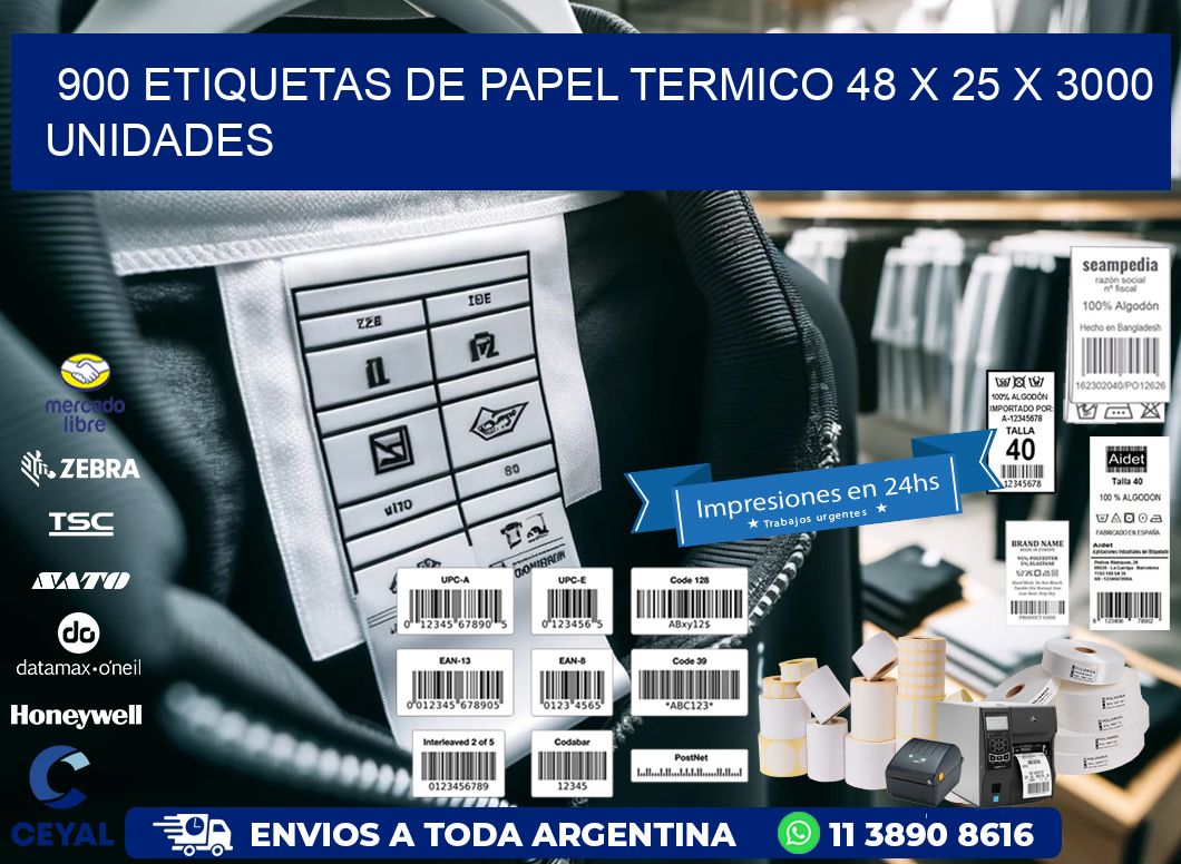 900 ETIQUETAS DE PAPEL TERMICO 48 x 25 X 3000 UNIDADES