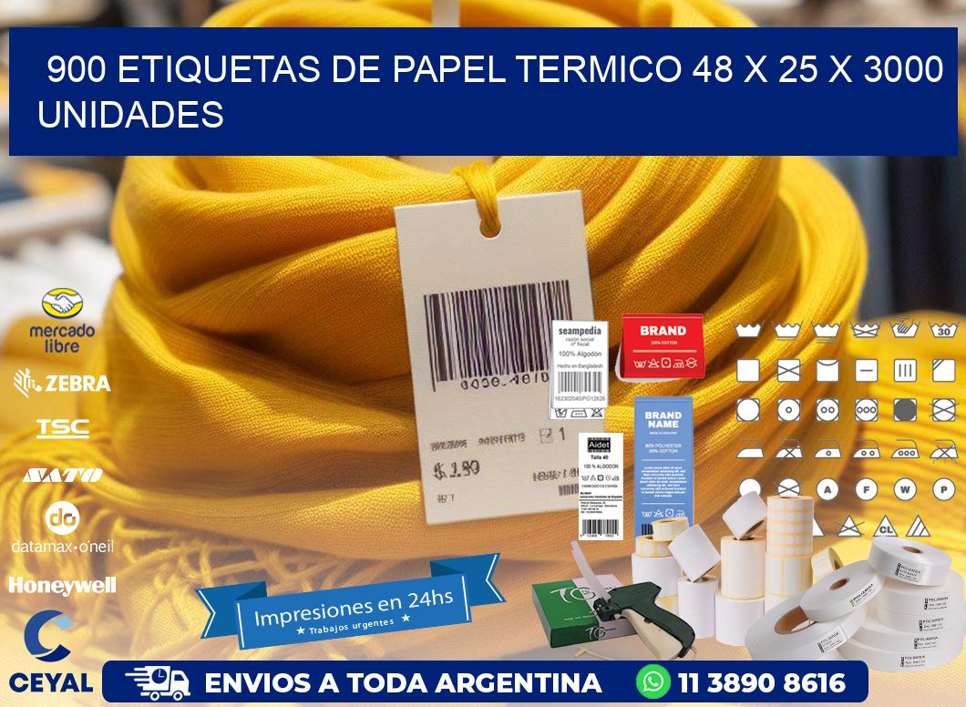 900 ETIQUETAS DE PAPEL TERMICO 48 x 25 X 3000 UNIDADES