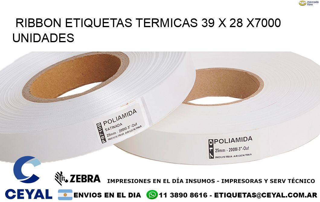 RIBBON ETIQUETAS TERMICAS 39 x 28 X7000 UNIDADES