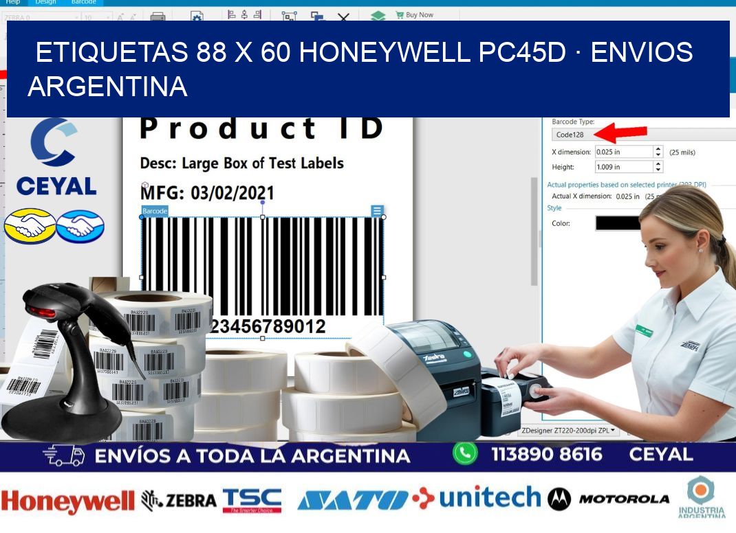ETIQUETAS 88 x 60 HONEYWELL PC45D · ENVIOS ARGENTINA