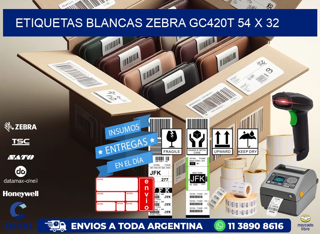 ETIQUETAS BLANCAS ZEBRA GC420T 54 x 32