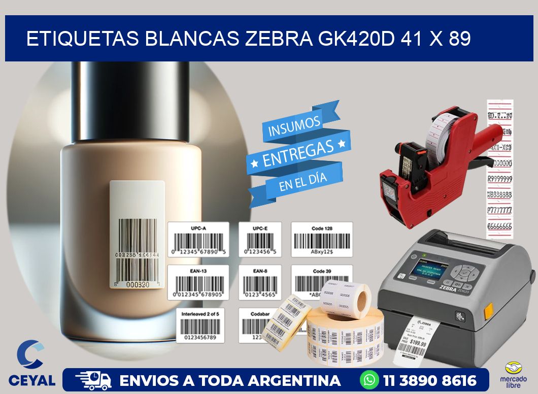 ETIQUETAS BLANCAS ZEBRA GK420D 41 x 89