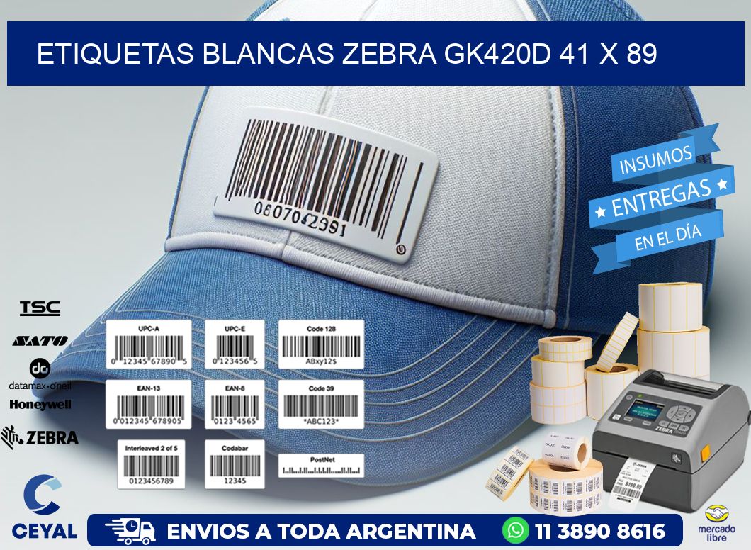 ETIQUETAS BLANCAS ZEBRA GK420D 41 x 89