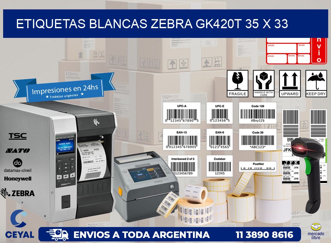 ETIQUETAS BLANCAS ZEBRA GK420T 35 x 33