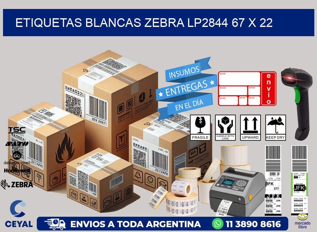 ETIQUETAS BLANCAS ZEBRA LP2844 67 x 22