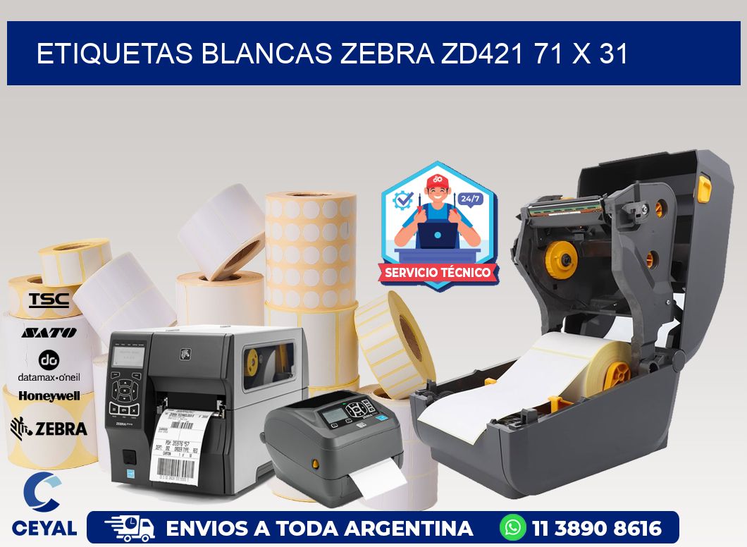 ETIQUETAS BLANCAS ZEBRA ZD421 71 x 31