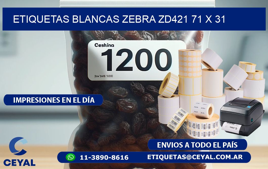 ETIQUETAS BLANCAS ZEBRA ZD421 71 x 31