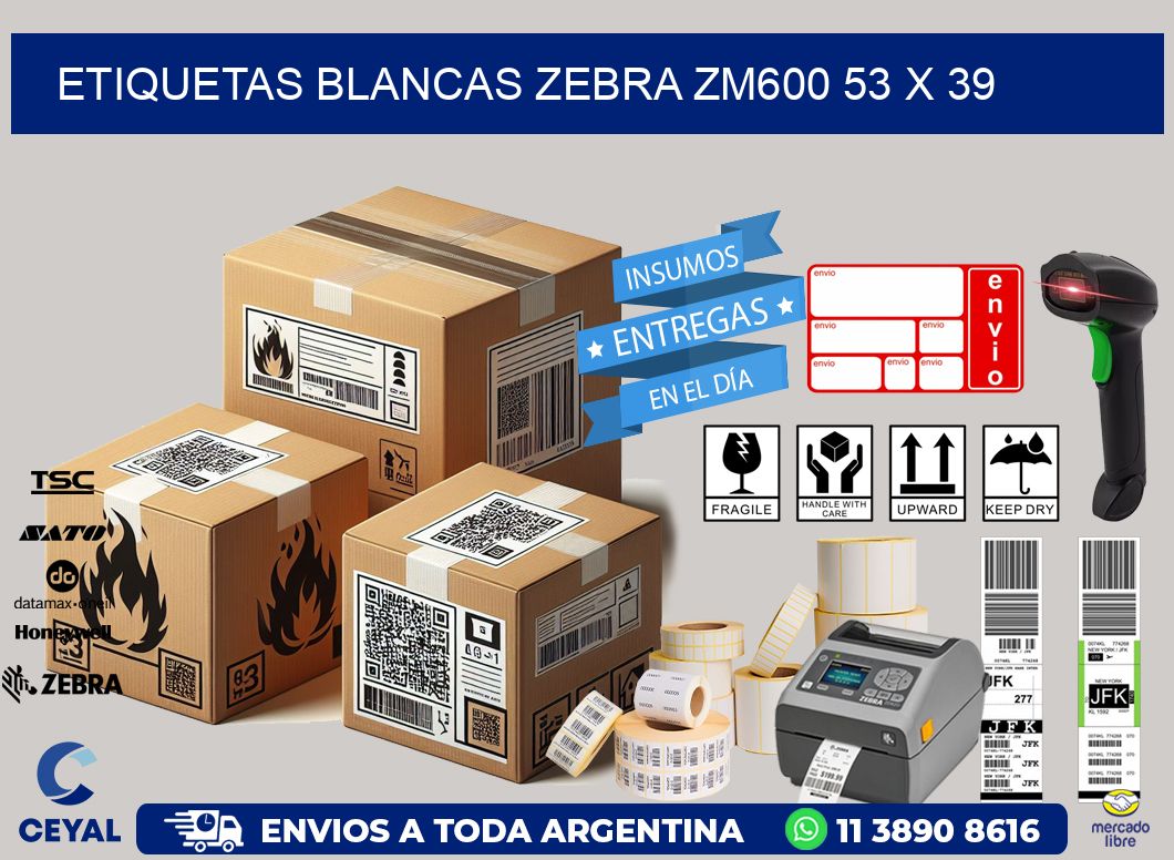ETIQUETAS BLANCAS ZEBRA ZM600 53 x 39