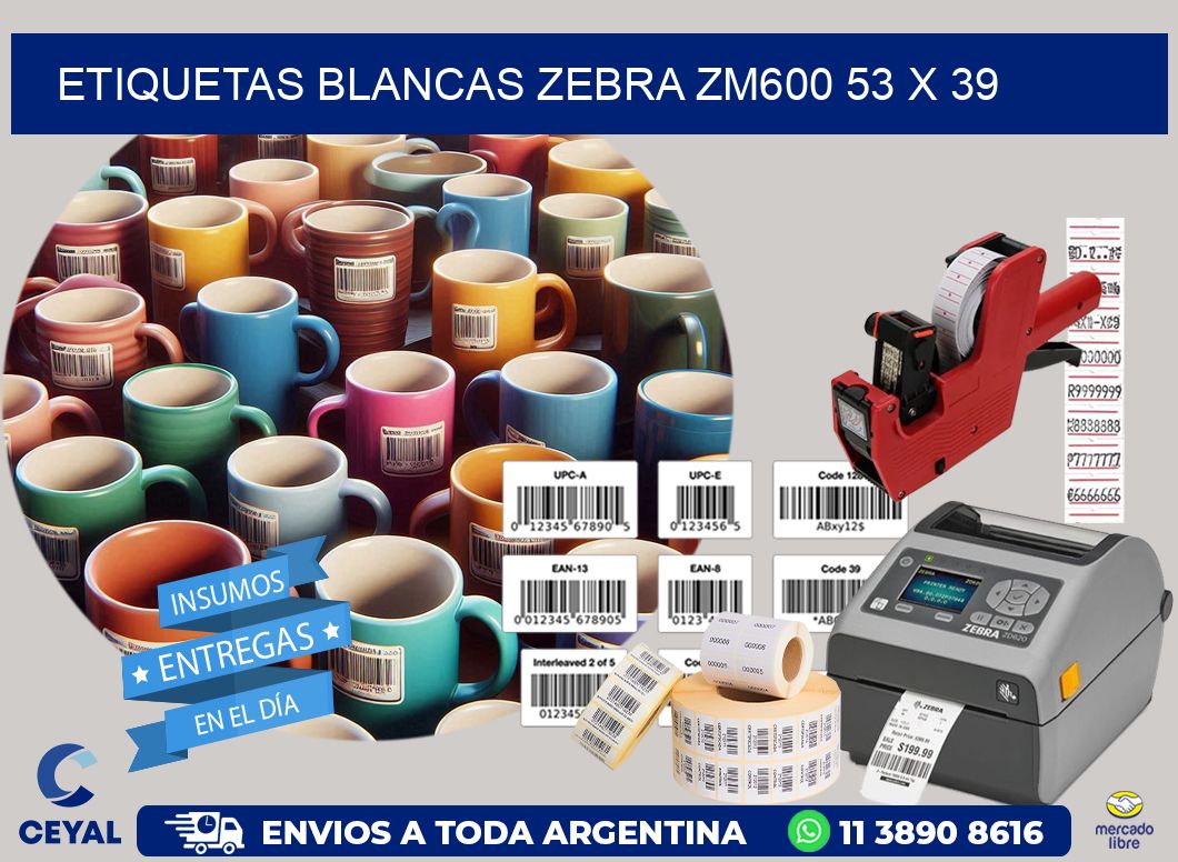 ETIQUETAS BLANCAS ZEBRA ZM600 53 x 39
