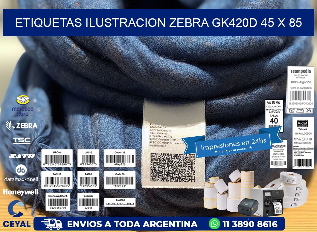 ETIQUETAS ILUSTRACION ZEBRA GK420D 45 x 85