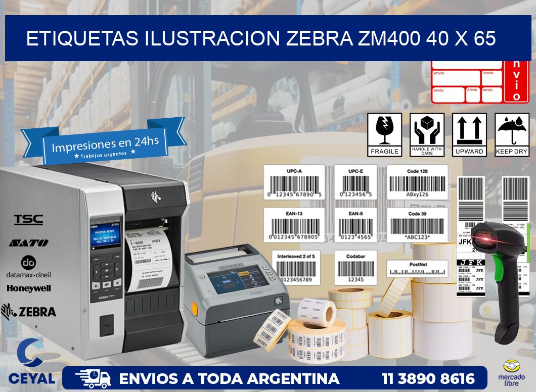 ETIQUETAS ILUSTRACION ZEBRA ZM400 40 x 65