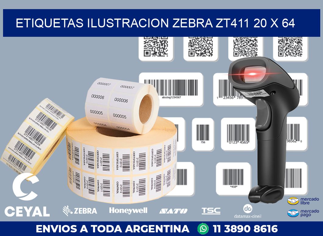 ETIQUETAS ILUSTRACION ZEBRA ZT411 20 x 64