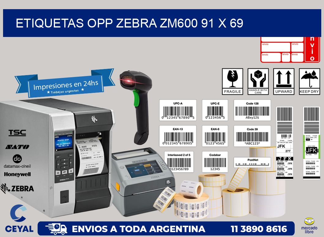 ETIQUETAS OPP ZEBRA ZM600 91 x 69