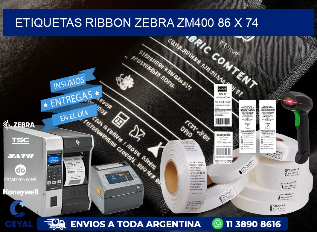 ETIQUETAS RIBBON Zebra ZM400 86 x 74