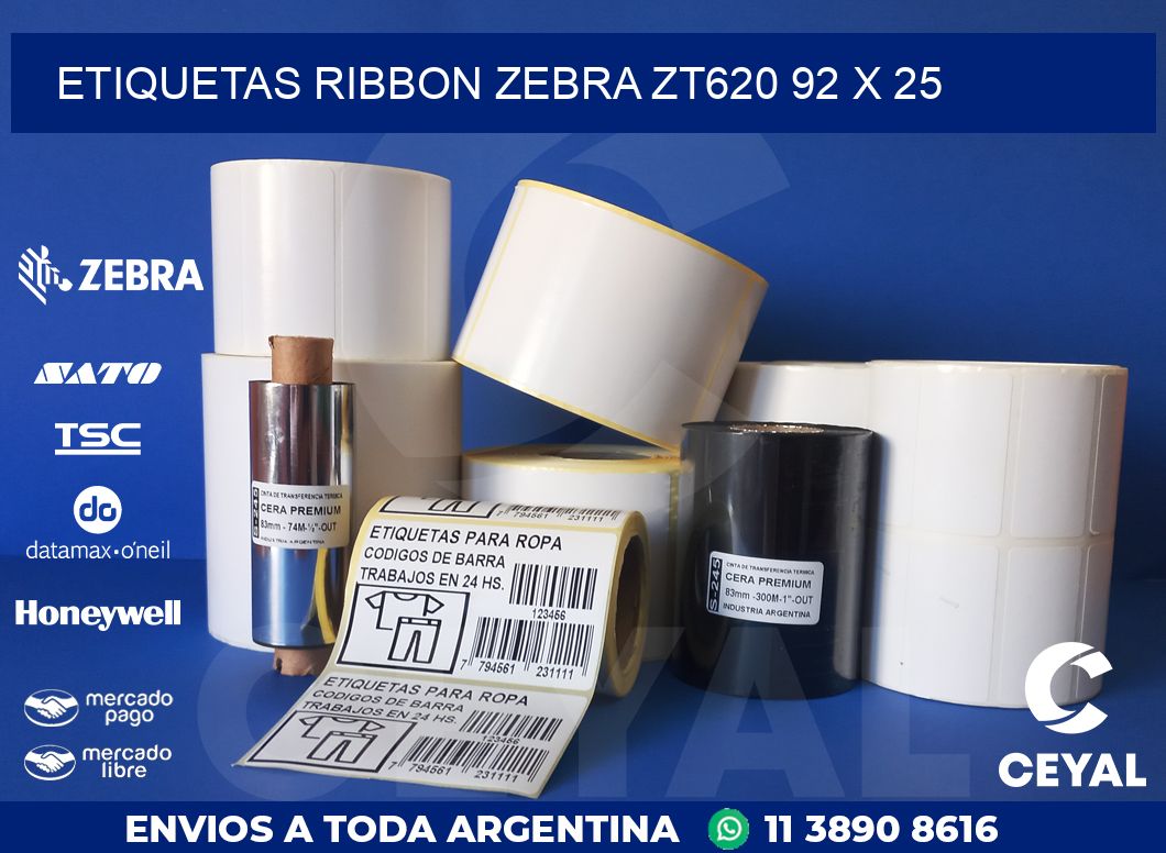 ETIQUETAS RIBBON Zebra ZT620 92 x 25