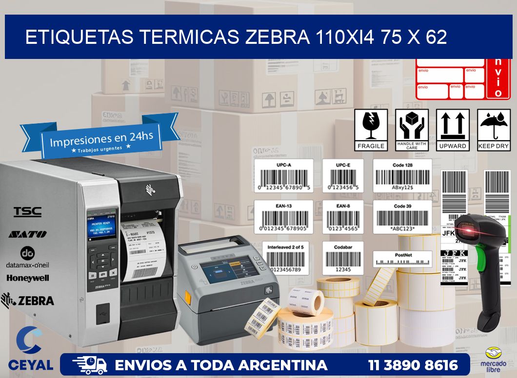 ETIQUETAS TERMICAS ZEBRA 110Xi4 75 x 62