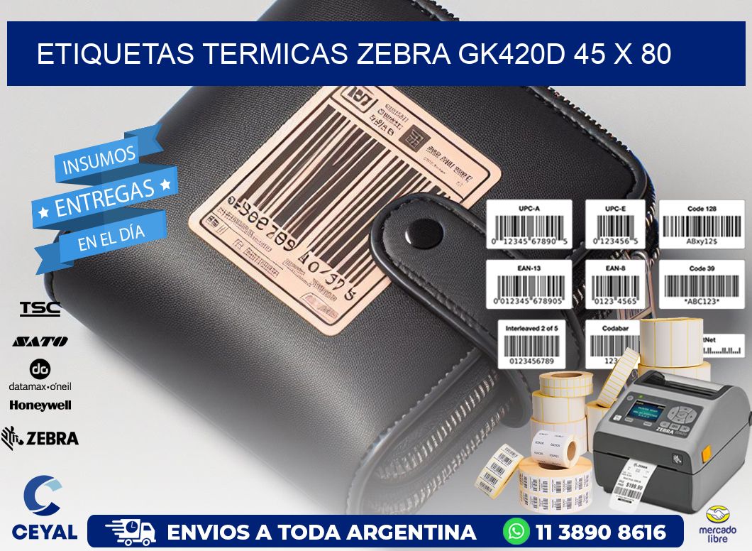 ETIQUETAS TERMICAS ZEBRA GK420D 45 x 80