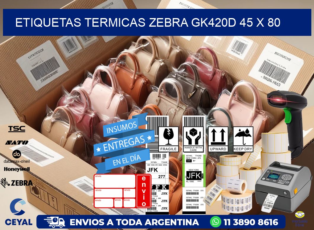 ETIQUETAS TERMICAS ZEBRA GK420D 45 x 80