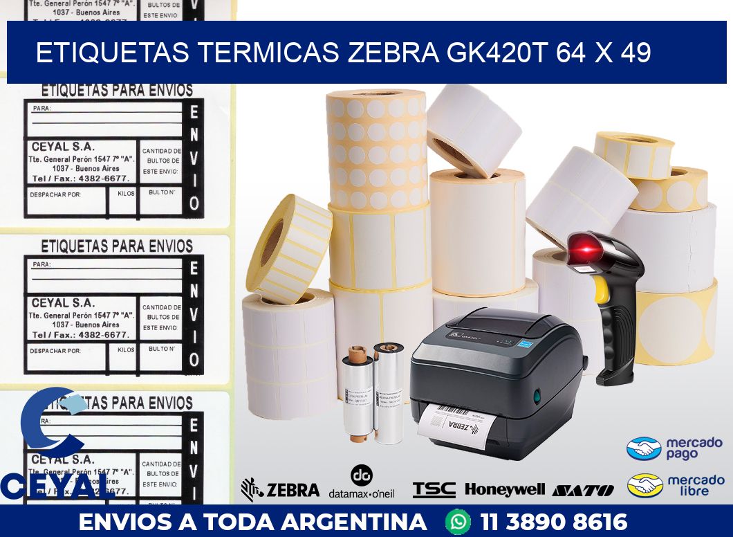 ETIQUETAS TERMICAS ZEBRA GK420T 64 x 49