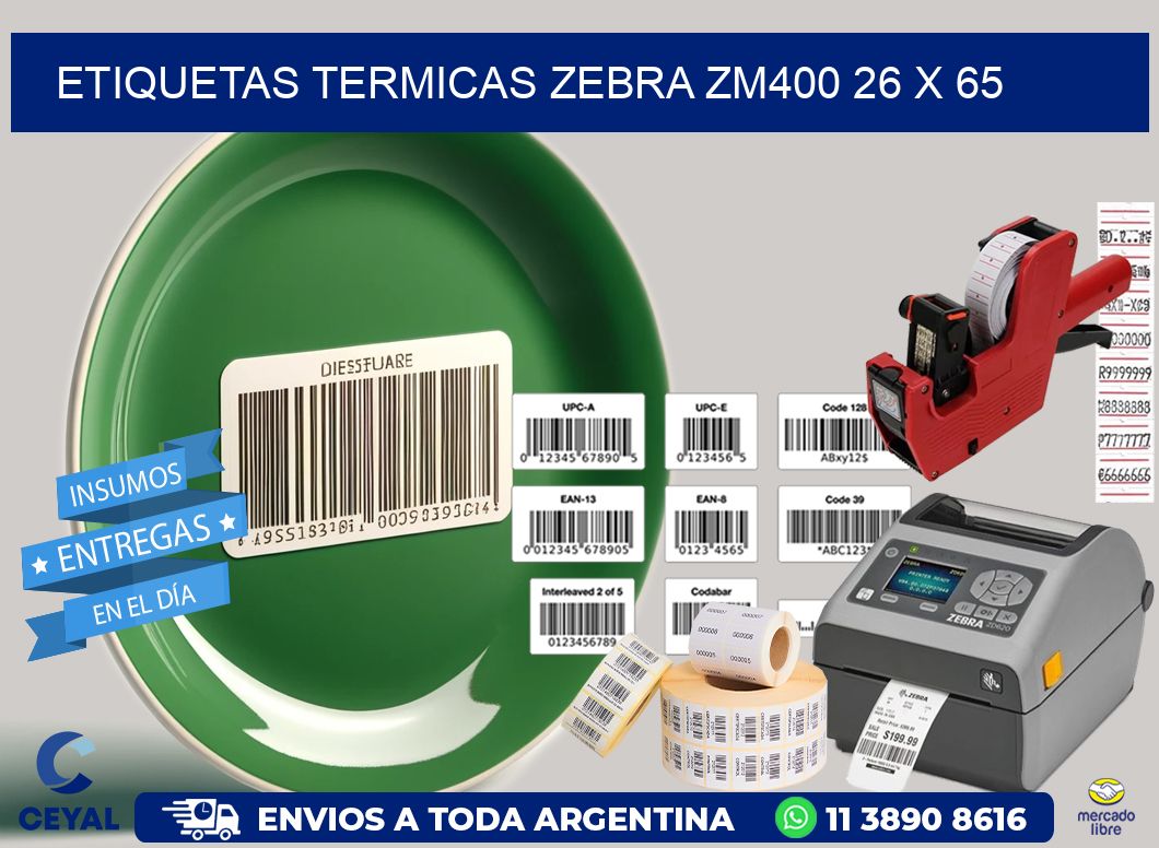 ETIQUETAS TERMICAS ZEBRA ZM400 26 x 65
