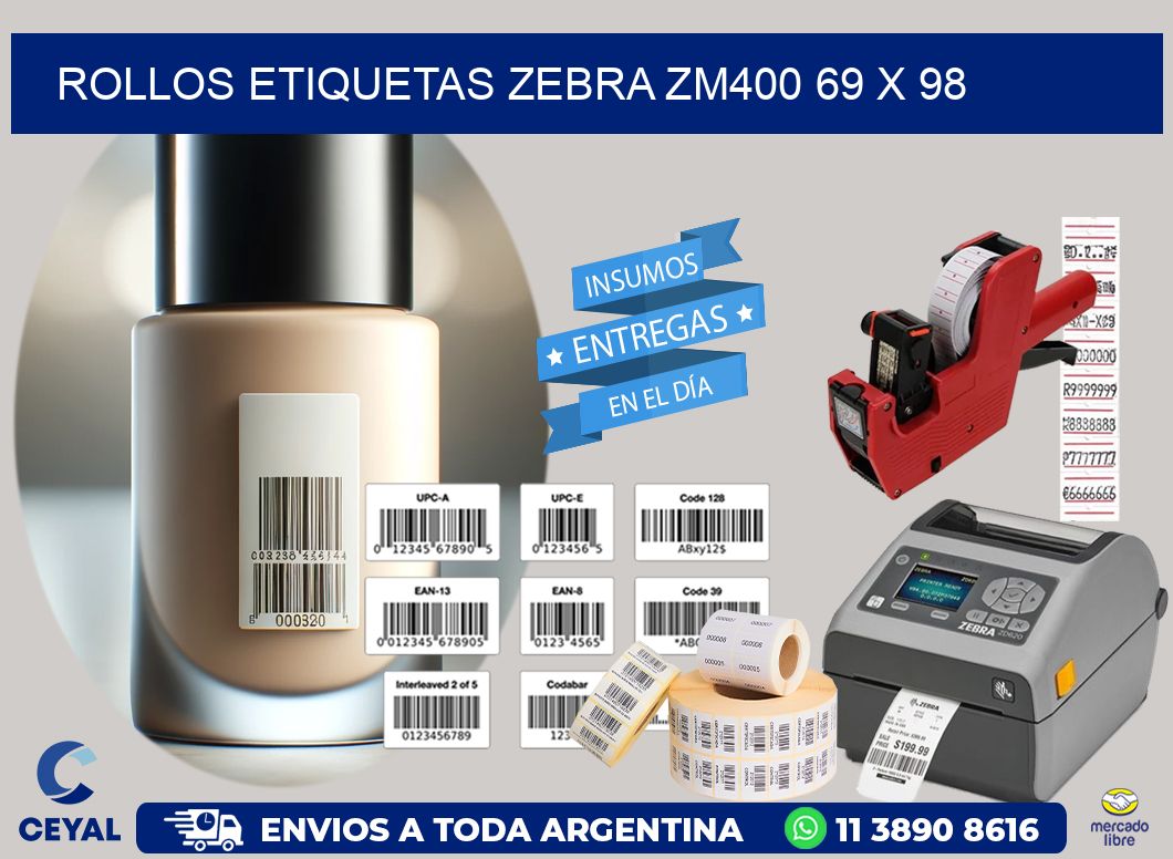 ROLLOS ETIQUETAS Zebra ZM400 69 x 98