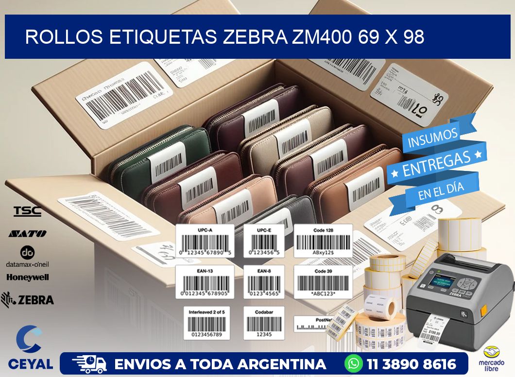 ROLLOS ETIQUETAS Zebra ZM400 69 x 98