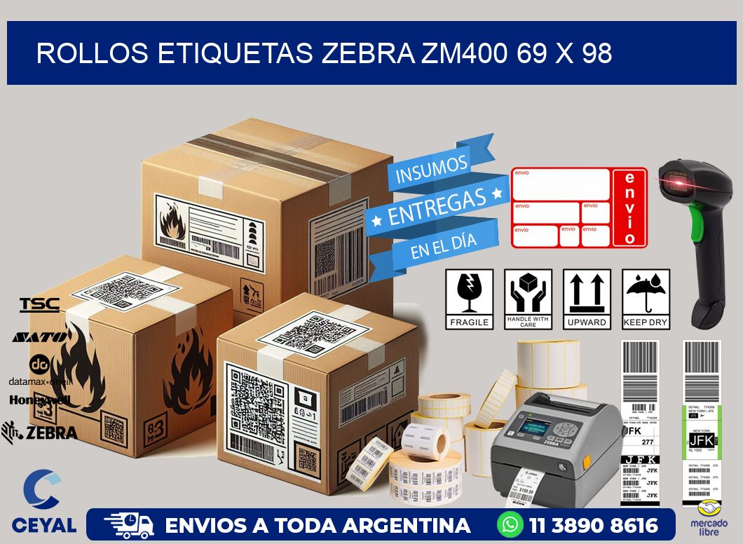 ROLLOS ETIQUETAS Zebra ZM400 69 x 98