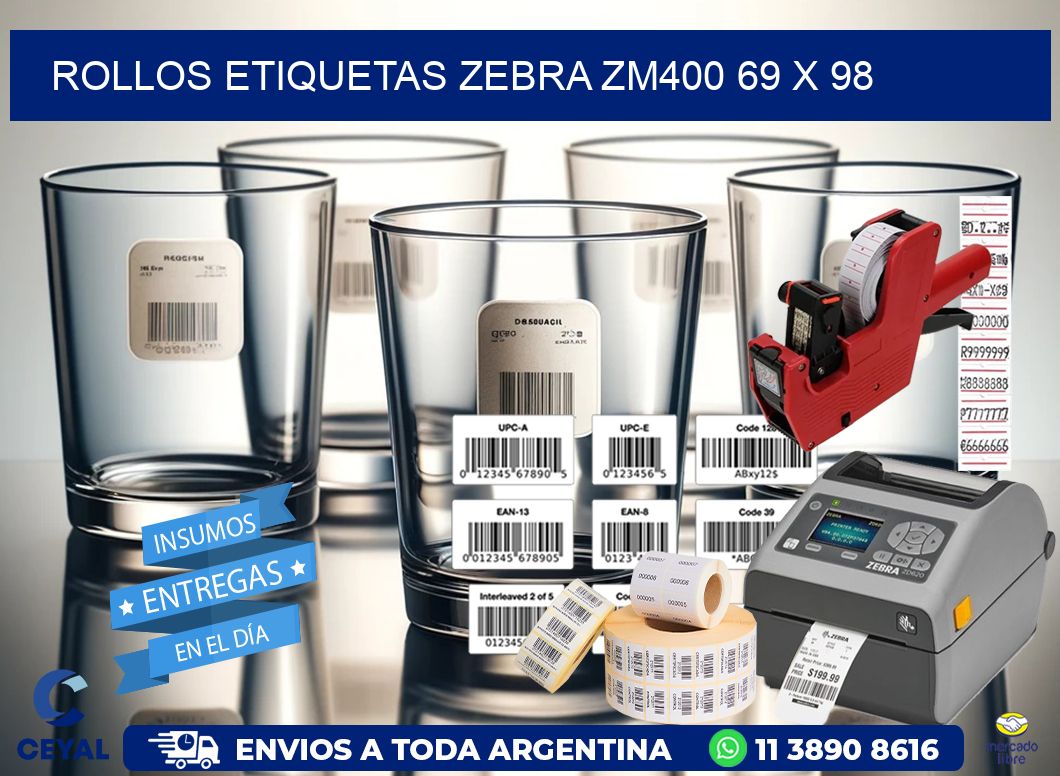ROLLOS ETIQUETAS Zebra ZM400 69 x 98