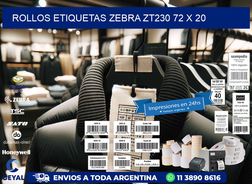 ROLLOS ETIQUETAS Zebra ZT230 72 x 20