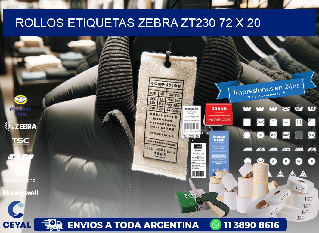 ROLLOS ETIQUETAS Zebra ZT230 72 x 20