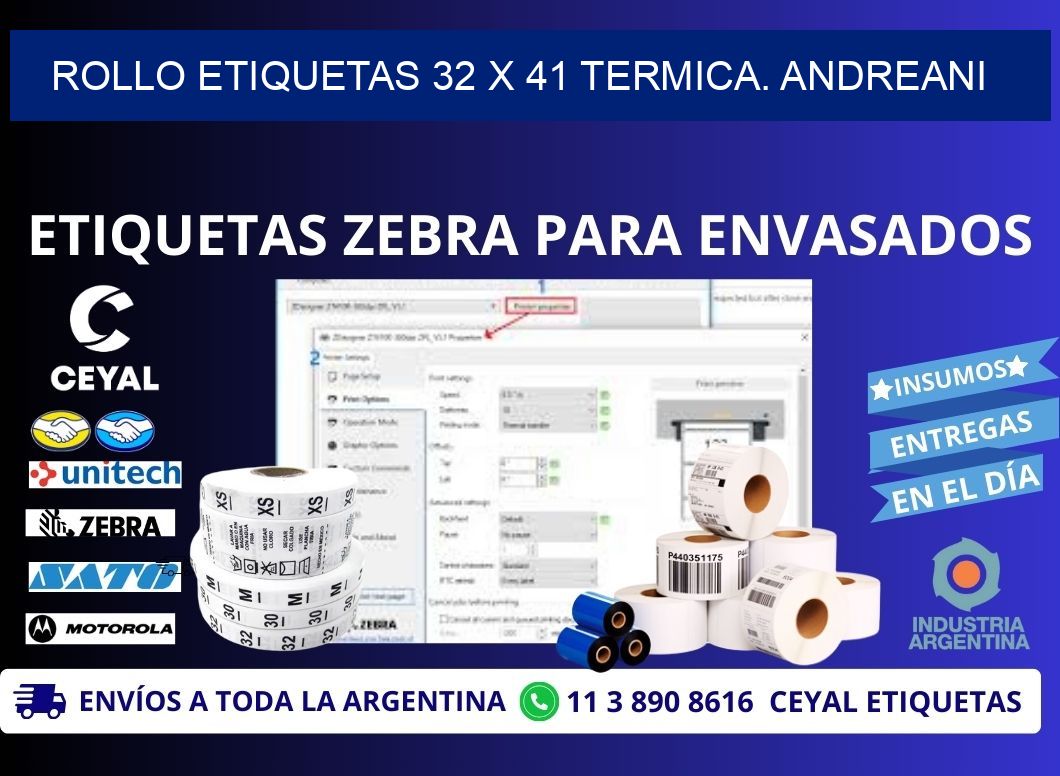 Rollo etiquetas 32 x 41 termica. Andreani