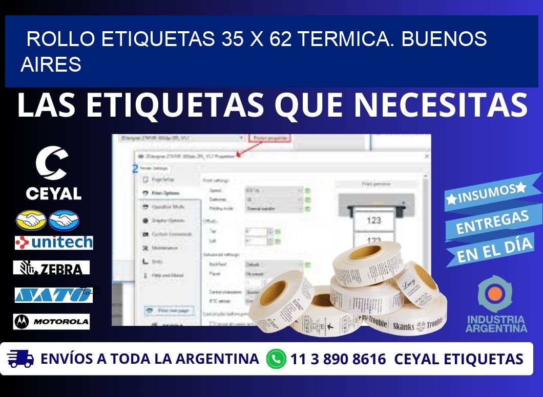 Rollo etiquetas 35 x 62 termica. Buenos Aires